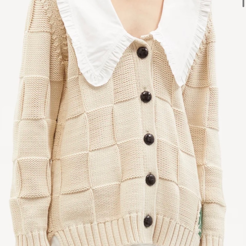 Ganni Chelsea Collar Cotton Collar Cardigan - Picture 2 of 8